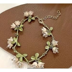 Lily of the Valley Linked Floral Bracelet Adjustable Cottage Flowers Spring Love
